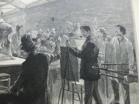 【百元包邮】《在巴黎朱利安学院的女模特》（In der Julian Akademie zu Paris）1892年，大幅木刻版画， 纸张尺寸约41×28厘米。