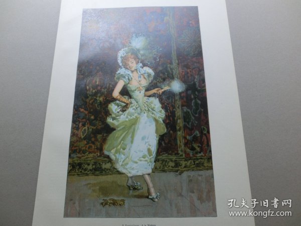 【百元包邮】《身着华托服的女郎》（A la Watteau） 1894年，彩色平版印刷画， 纸张尺寸约41×28厘米。