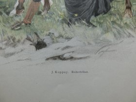【百元包邮】《情侣》（Reitertribut）  1893年，套色木刻版画， 纸张尺寸约41×28厘米。出自奥匈帝国画家,约瑟夫·阿尔帕德·科佩（Josef Arpád Koppay,1857-1927）作品。