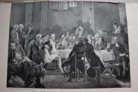 【百元包邮】《宴会》（das bankett der girondisten）   1890年木刻版画    尺寸约40*26厘米  （货号501742）