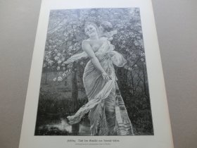 【百元包邮】《春天，美女和天使》 1894年，木刻版画， 纸张尺寸约41×28厘米。出自德国风俗画家海因里希·罗索(Heinrich Lossow,1843-1897)绘画作品。