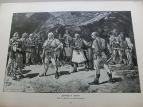 【百元包邮】《阿尔巴尼亚男人的决斗》（zweikampf in albanien） 1894年，木刻版画， 纸张尺寸约41×28厘米。