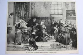 【百元包邮】《忏悔者的晚餐》（ERNST DER BEKENNER NIMMT DAS ABENDMAHL）     1902 年木刻版画  卡纸尺寸约29.7×21厘米 （货号500804）
