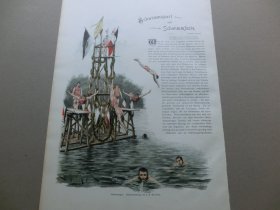 【百元包邮】《跳水运动》（Kunstspringen)   1893年，套色木刻版画， 纸张尺寸约41×28厘米。