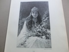 【百元包邮】《美丽与智慧的化身：以斯帖》（Esther） 1892年，大幅木刻版画， 纸张尺寸约41×28厘米。出自19世纪著名意大利画家，朱塞佩·德桑克蒂斯（Giuseppe de Sanctis，1858–1924）的油画作品。以斯帖是古波斯王后，是一名美丽善良的犹太女英雄，她为挽救在波斯境内的犹太人的性命，运用自己的智慧，在波斯王的面前揭露波斯宰相哈曼的阴谋，使得哈曼获得被绞死的下场