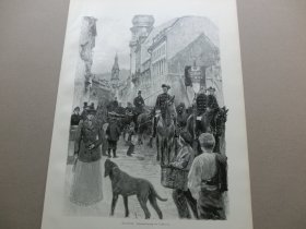 【百元包邮】《送行的队伍》（Das Komitat）1893年，木刻版画， 纸张尺寸约41×28厘米。出自德国画家,奥古斯特布朗克August Blunck（1858–1946）原创木刻作品。