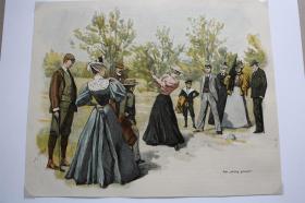【百元包邮】《开球》(am teeing ground)  1897年 小幅木刻版画  卡纸尺寸29.7×21厘米     （货号500965）