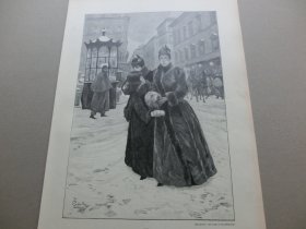 【百元包邮】《风雪圣诞夜》（Weihnächtseinkaufe）1892年，大幅木刻版画， 纸张尺寸约41×28厘米。出自19世纪著名意大利画家，法比奥·西波拉（Fabio Cipolla ，1854–1914）绘画作品。