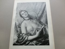 【百元包邮】《被书中情节带到甜蜜的远方》（Dolce far niente） 1893年，木刻版画， 纸张尺寸约41×28厘米。出自比利时画家，莱昂·赫博 (Leon Herbo，1850-1907)的油画作品，最出名的是他描述休闲姿势的女性肖像以及他为演员和女演员的肖像画，例如罗斯卡隆。他还画过风俗场景；许多以东方主义为主题。他的妻子经常担任他的模特