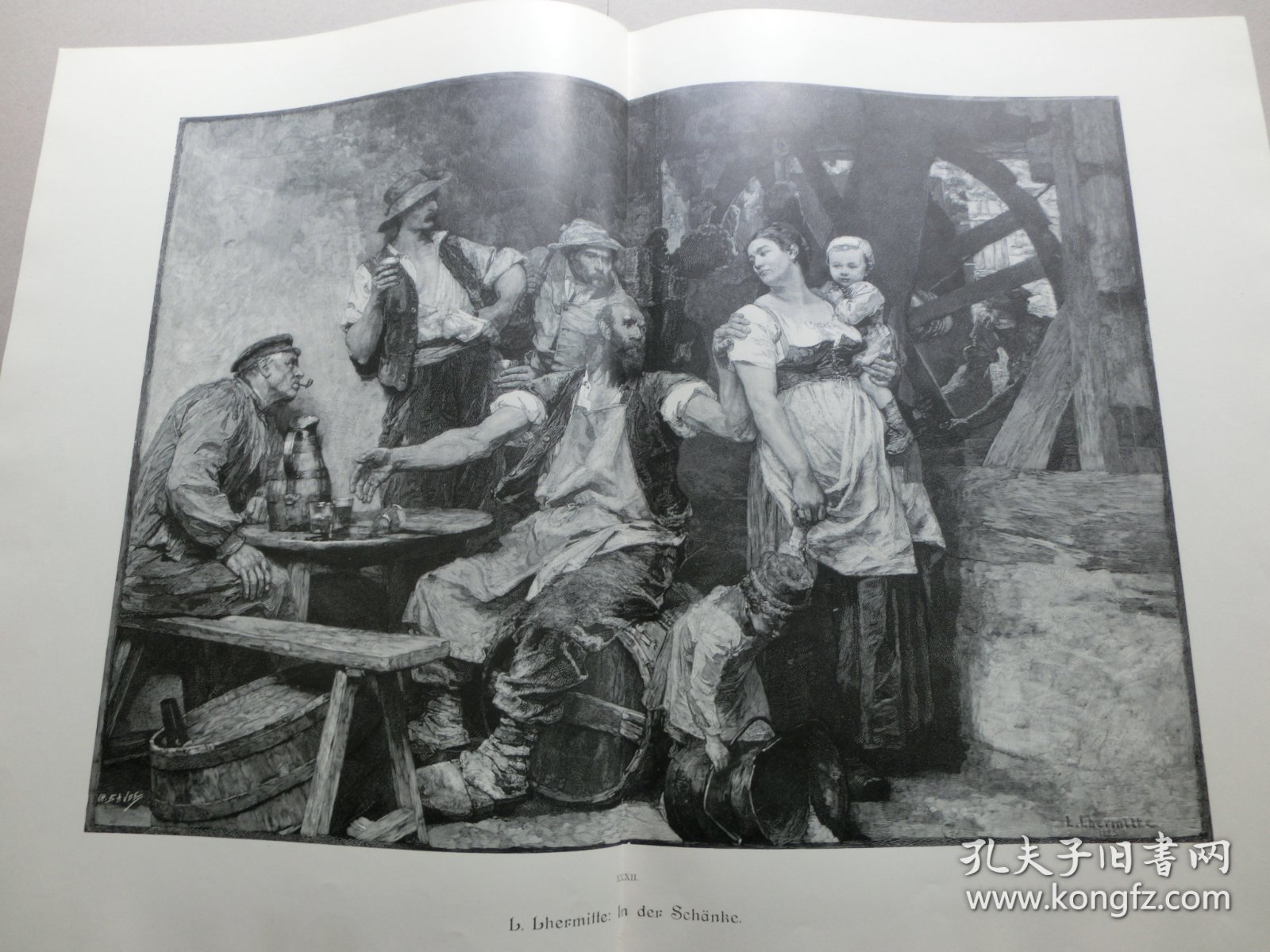 【百元包邮】《小酒馆》（In der Schänke）1894年，大幅木刻版画， 纸张尺寸约56×41厘米。法国现实主义画家莱昂·奥古斯汀·莱尔米特(Léon Augustin Lhermitte,1844 - 1925年)作品