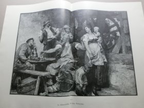 【百元包邮】《小酒馆》（In der Schänke）1894年，大幅木刻版画， 纸张尺寸约56×41厘米。法国现实主义画家莱昂·奥古斯汀·莱尔米特(Léon Augustin Lhermitte,1844 - 1925年)作品