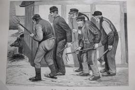 【百元包邮】《农场狩猎》（ein hofjagd）  1890年木刻版画    尺寸约41*29厘米   （货号501015）