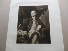 【百元包邮】 1926年“英国名人及肖像系列美柔汀铜版画”《英国首任印度总督沃伦·黑斯廷斯》（WARREN HASTINGS） 英国皇家学院院长“乔舒亚·雷诺兹爵士(Sir Joshua Reynolds, 1723-1792)”作品 THOMAS WATSON 雕刻 纸张尺寸约38×27.8厘米 手工水印纸 高档美柔汀铜版画 （货号MRT0074）