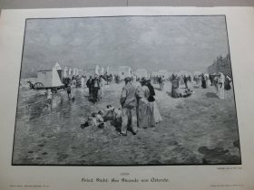 【百元包邮】《在奥斯坦德的海滩上》（Am Strande von Ostende）1892年，大幅木刻版画， 纸张尺寸约41×28厘米。