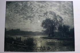 【百元包邮】《荷塘月色》（mondnacht am weiher）   1897 年   平版印刷画     尺寸约 41*28厘米 （货号500890）