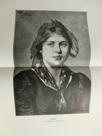 【百元包邮】《纯真的蒂罗尔少女》（'s Traudl） 1885年，大幅木刻版画， 纸张尺寸约56×41厘米。出自著名奥地利画家，弗朗兹·冯·德弗雷格（Franz von Defregger，1835-1921）的油画作品。
