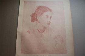 【百元包邮】】《一个意大利女人的头》（kopf einer italienerin）  1894年 彩色平板印刷画   尺寸约41*29厘米