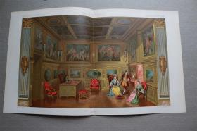 【百元包邮】】《FRANCE XVII   法国：17世纪，富有家庭的会议室内景。》 1888年 石版画 纸张尺寸约22×36厘米 （货号XK0485）