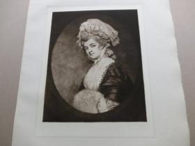 【百元包邮】 1926年“英国名人及肖像系列美柔汀铜版画”《罗宾逊夫人》（MRS ROBINSON） 英国肖像大师“乔治 罗姆尼George Romney, 1734-1802”作品 J.R.SMITH 雕刻 纸张尺寸约38×27.8厘米 手工水印纸 高档美柔汀铜版画 （货号MRT0084）