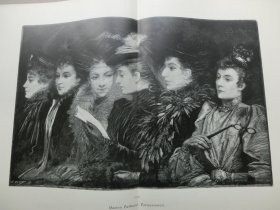 【百元包邮】《时尚的巴黎女郎》（Pariserinnen）1893年，大幅木刻版画， 纸张尺寸约56×41厘米。