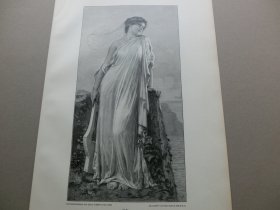 【百元包邮】《希腊第一位女同诗人萨福》（SAPPHO） 1893年，木刻版画， 纸张尺寸约41×28厘米。出自19世纪法国画家，莱昂·巴兹勒·佩洛特（Leon Bazile Perrault，1832-1908）绘画作品