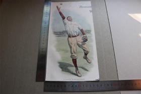 【百元包邮】《棒球中的一个好球》(ein guter fang im baseball)  1890年    小幅彩色木刻版画   尺寸如图   （货号501868）
