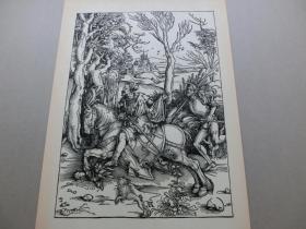 【百元包邮】 大幅 丢勒（Albrecht Dürer）作品系列之4 《骑马的贵族》  木刻版画 1910年代 木刻版画 纸张尺寸约47.8×34厘米（货号XK0145）