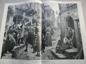 【百元包邮】《抓捕行动》（Eine Verhastung）1882年，大幅木刻版画， 纸张尺寸约56×41厘米。 出自19世纪瑞士画家，本杰明·沃蒂尔（Benjamin Vautier，1829-1898）作于1879年的油画作品 -- 描绘了1848年年匈牙利独立运动中，奥地利军队镇压匈牙利革命者的场景