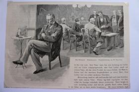 【百元包邮】    《盲目的比赛》（das blindspiel ）  1893年       小幅木刻版画     卡纸尺寸29.7×21厘米   （货号501543）