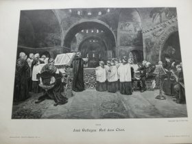【百元包邮】《少儿唱诗班的孩子们》（Auf dem Chor） 1892年，大幅木刻版画， 纸张尺寸约41×28厘米。出自19世纪西班牙画家，José Gallegos y Arnosa（1859–1917）的油画作品