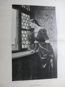 【百元包邮】 巨幅《期待，盼望，窗前的静思》 1881 木刻版画 纸张尺寸约54.8×40.8厘米（货号XK0056）