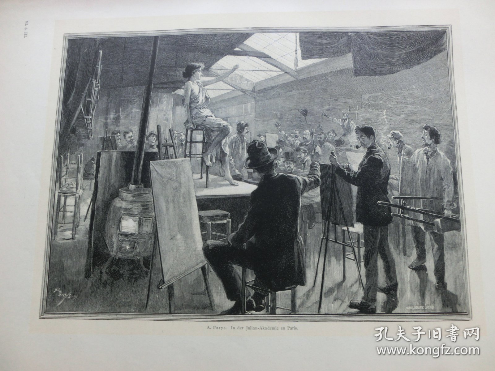 【百元包邮】《在巴黎朱利安学院的女模特》（In der Julian Akademie zu Paris）1892年，大幅木刻版画， 纸张尺寸约41×28厘米。