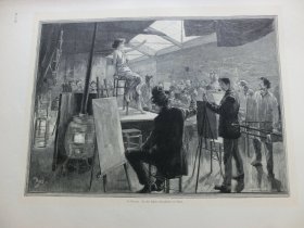 【百元包邮】《在巴黎朱利安学院的女模特》（In der Julian Akademie zu Paris）1892年，大幅木刻版画， 纸张尺寸约41×28厘米。