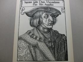 【百元包邮】 大幅 丢勒（Albrecht Dürer）作品系列之177 《罗马帝国皇帝马克西米连一世》  木刻版画 1910年代 木刻版画 纸张尺寸约47.8×34厘米