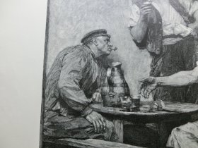 【百元包邮】《小酒馆》（In der Schänke）1894年，大幅木刻版画， 纸张尺寸约56×41厘米。法国现实主义画家莱昂·奥古斯汀·莱尔米特(Léon Augustin Lhermitte,1844 - 1925年)作品