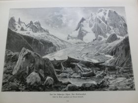 【百元包邮】《瑞士.阿尔卑斯山:邦达斯卡塔尔》（aus den schweizer alpen: das bondascathal）1894年，木刻版画， 纸张尺寸约41×28厘米。