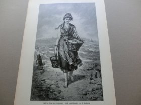 【百元包邮】《漂亮的渔家姑娘》（Auf der Düne von Helgoland） 1894年，木刻版画， 纸张尺寸约41×28厘米。