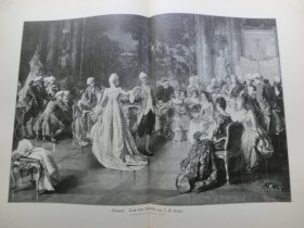 【百元包邮】《小步舞曲》（Menuett）1894年，大幅木刻版画， 纸张尺寸约54×41厘米。小步舞曲是一种缓慢、优雅的三拍子舞曲，原是法国农民的乡间舞曲，后来于十七世纪中期时被引入法国的宫廷中，在1650-1800年间大受欢迎。