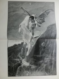 【百元包邮】《魔鬼，堕落天使》（Der Teufel）1893年，大幅木刻版画， 纸张尺寸约56×41厘米。 出自奥地利画家，约瑟夫·阿尔帕德·科佩（Joszi Arpad Koppay ，1859 - 1927)油画作品，以人物、风俗画而闻名