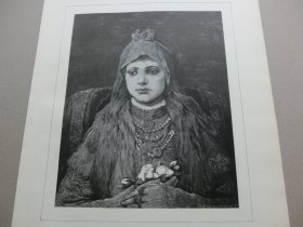 【百元包邮】《圣伊丽莎白童像》（Der heilige Elisabeth als Kind）1882年木刻版画， 纸张尺寸约41×28厘米。出自19世纪捷克著名浪漫主义和象征主义画家，加布里埃尔·冯·马克斯（Gabriel Cornelius Ritter von Max，1840-1915）的油画作品 以利沙伯是传说中约翰的母亲