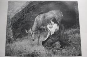 【百元包邮】《巴黎守护神：慈爱圣女吉纳维芙》（Genovefa）   1897 年木刻版画     尺寸约 41*28厘米 （货号500828）