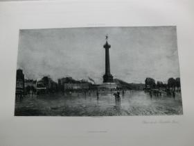 【百元包邮】《巴黎巴士底广场》（PLACE DE LA BASTILLE, PARIS）1888年 照相版画 纸张尺寸约41.3×28.8厘米 （货号T001627）