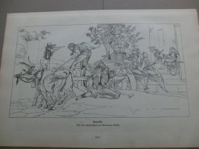 【百元包邮】《风景画：春之曲》（Genrebild）1882年木刻版画， 纸张尺寸约41×28厘米。出自19世纪意大利裔德国画家，博纳文图拉·吉内利（Bonaventura Genelli，1798-1868）的“徒手画”大师作品 -- 徒手画是指一种艺术绘画的方式，是除了画笔和颜料以外，全凭绘画者本人对景物的视觉、感觉和想象力灵活自如地手绘画，从而表现景物或表达绘画者的情感