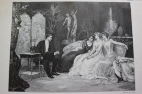 【百元包邮】《沙龙》（Im Salon）   1893年     木口木刻版画       尺寸约 28×41厘米  （货号501490）