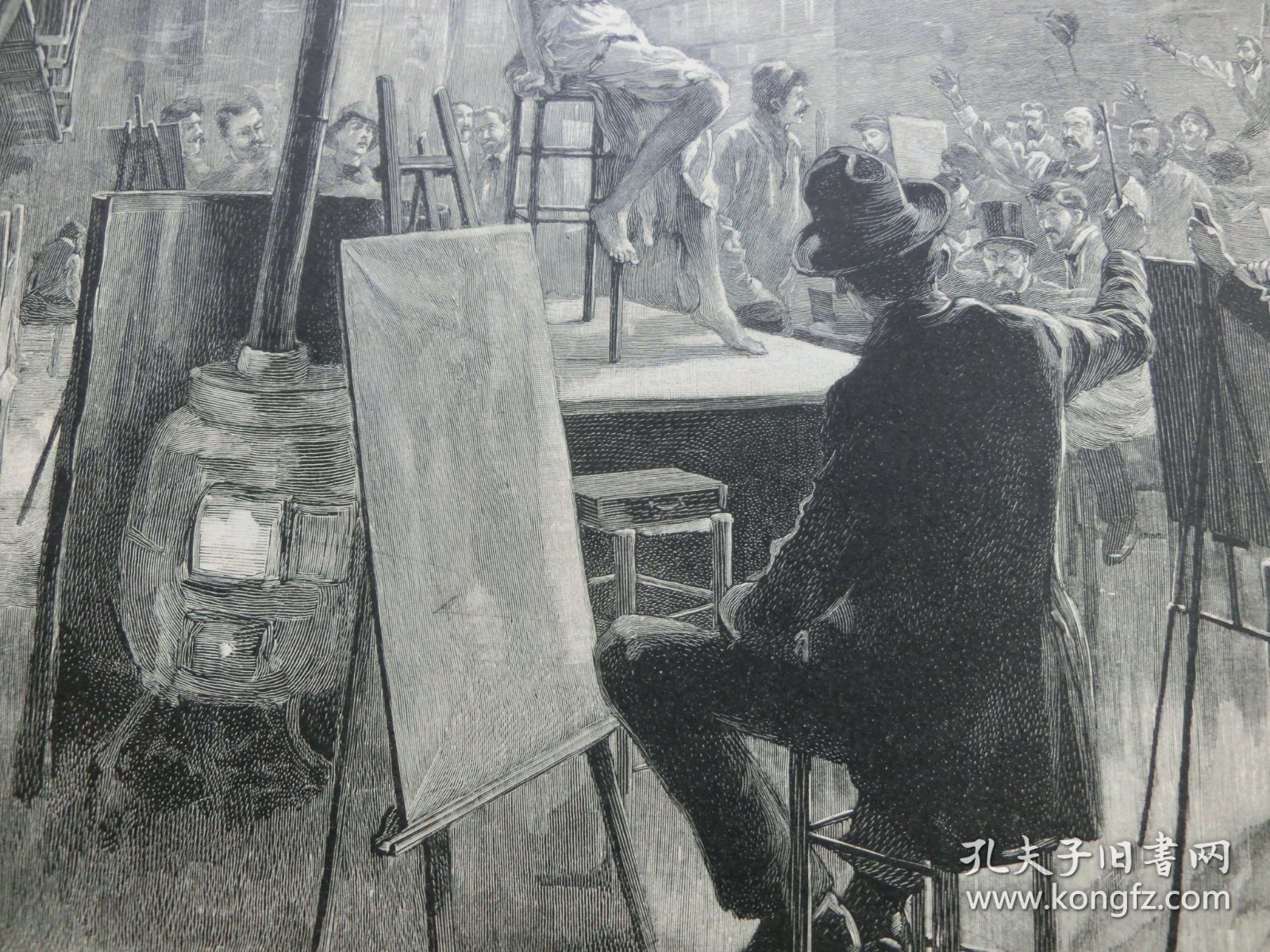 【百元包邮】《在巴黎朱利安学院的女模特》（In der Julian Akademie zu Paris）1892年，大幅木刻版画， 纸张尺寸约41×28厘米。