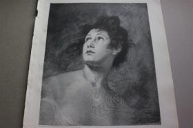 【百元包邮】《年轻女子肖像》（Studienkopf）  1890  年木刻版画    尺寸约41*29厘米   （货号501041）