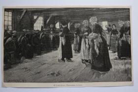 【百元包邮】《在拉伦的平磨料工坊》(flachsscheuer in laren)  1902年   小幅木刻版画  卡纸尺寸约卡纸尺寸29.7×21厘米厘米   （货号501157）
