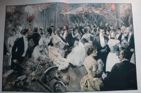 【百元包邮】《舞池，法国布花舞》（Beim Cotillon）  1897 年   巨幅木刻版画     尺寸约 41*56厘米 （货号500943）