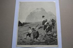 【百元包邮】《从山上回家》(heimkehr von den bergen )  1897年 小幅木刻版画  卡纸尺寸29.7×21厘米   （货号500985）