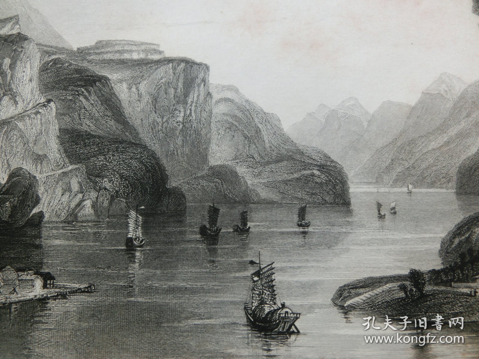 【百元包邮】 1840年代《肇庆府，羚羊峡》 中国题材钢版画 托马斯.阿罗姆 （Thomas Allom）作品 纸张尺寸约27×20.5厘米